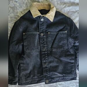 Zara Black Denim Button-Up Quilted Lined Jacket